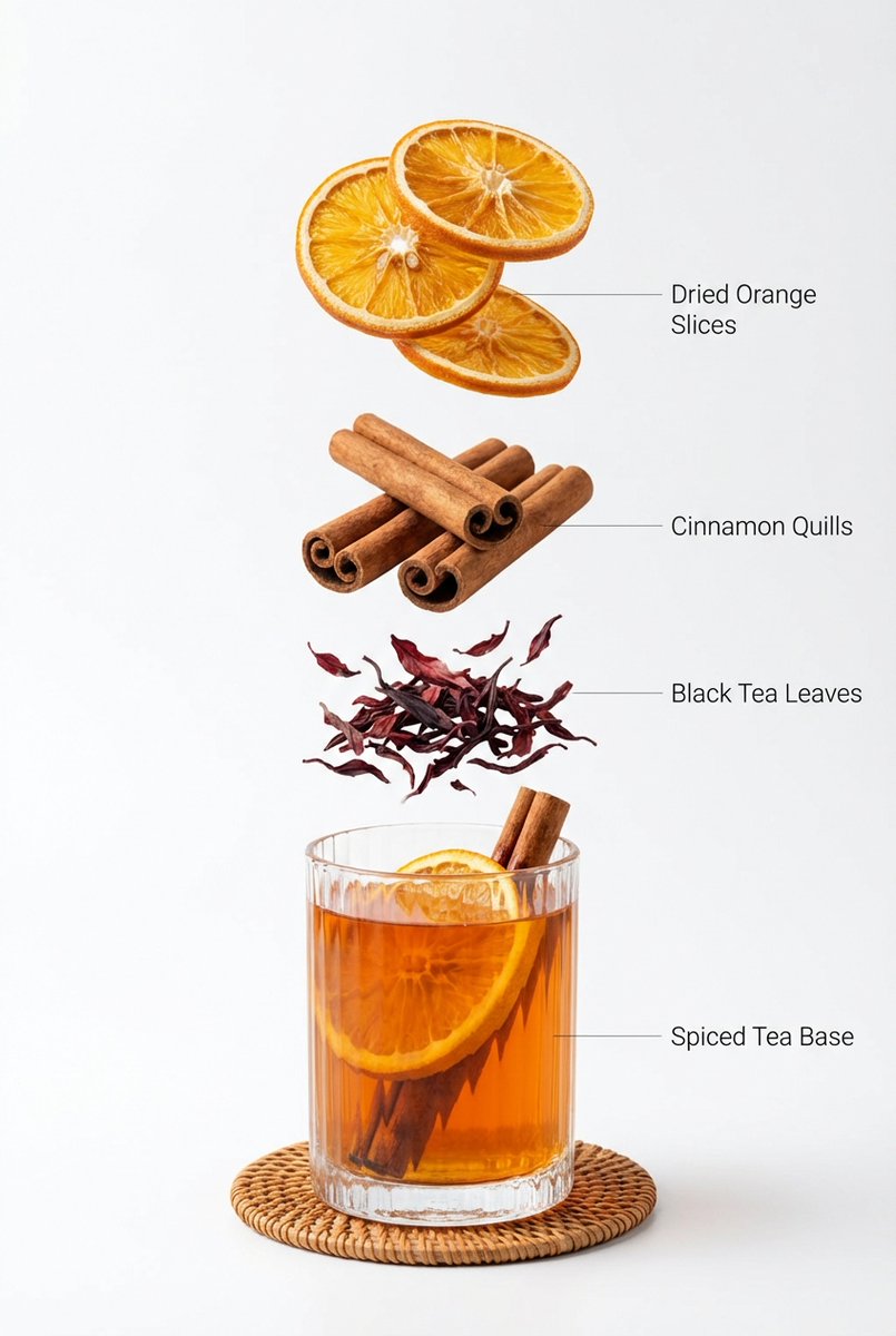 LiEvanna85716's tweet image. Kling + Nano Banana 强强联手，手把手教你做这种“爆炸全成分”动效。准备一张茶饮的随手拍，生成一张“成分拆解图”：

提示词： 垂直构图，最上面是橙子片，中间是肉桂卷和茶叶，最下面是玻璃杯。所有元素像浮在空中一样，旁边带一点极简的文字标注。

让画面动起来（视频生成）
把生成的图投喂给 Kling