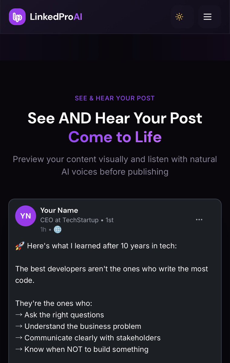 GavinHildick's tweet photo. What makes us different:

→ 6 natural ElevenLabs voices 
→ 100% keyboard navigation 
→ WCAG 2.1 AA compliant 
→ AI trained to sound human

Your posts can be READ and HEARD. https://t.co/m0V2wnuWNK