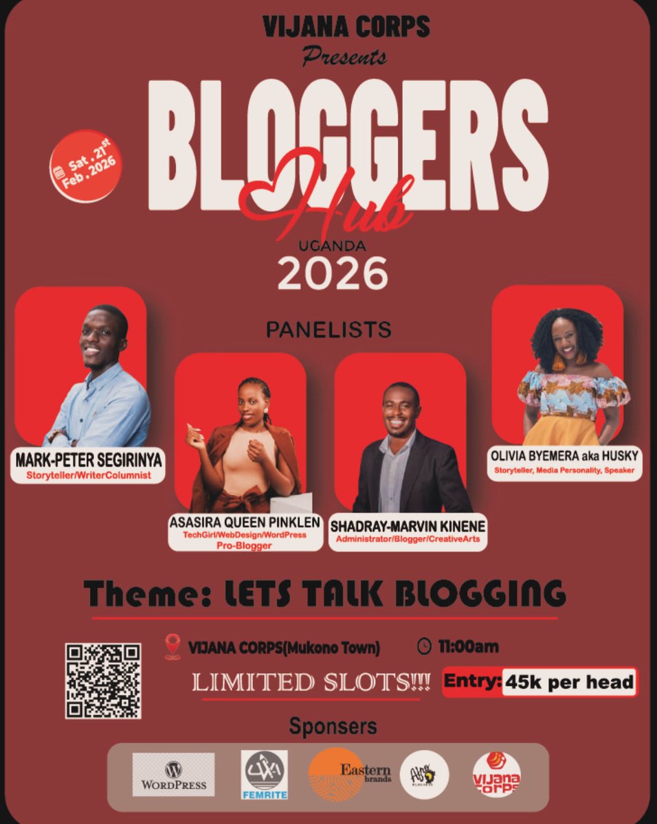 bloggers_Hub_'s tweet photo. Happening in February 2026. Come network with bloggers, upskill in your blogging all the while having fun! We have a team of incredible, passionate and experienced bloggers!

Limited Slots!

Scan QR-Code or use link;

https://t.co/fwJe5CdPT1

#LETSTALKBLOGGING #BloggersHub2026 https://t.co/BbgpWm8TN6