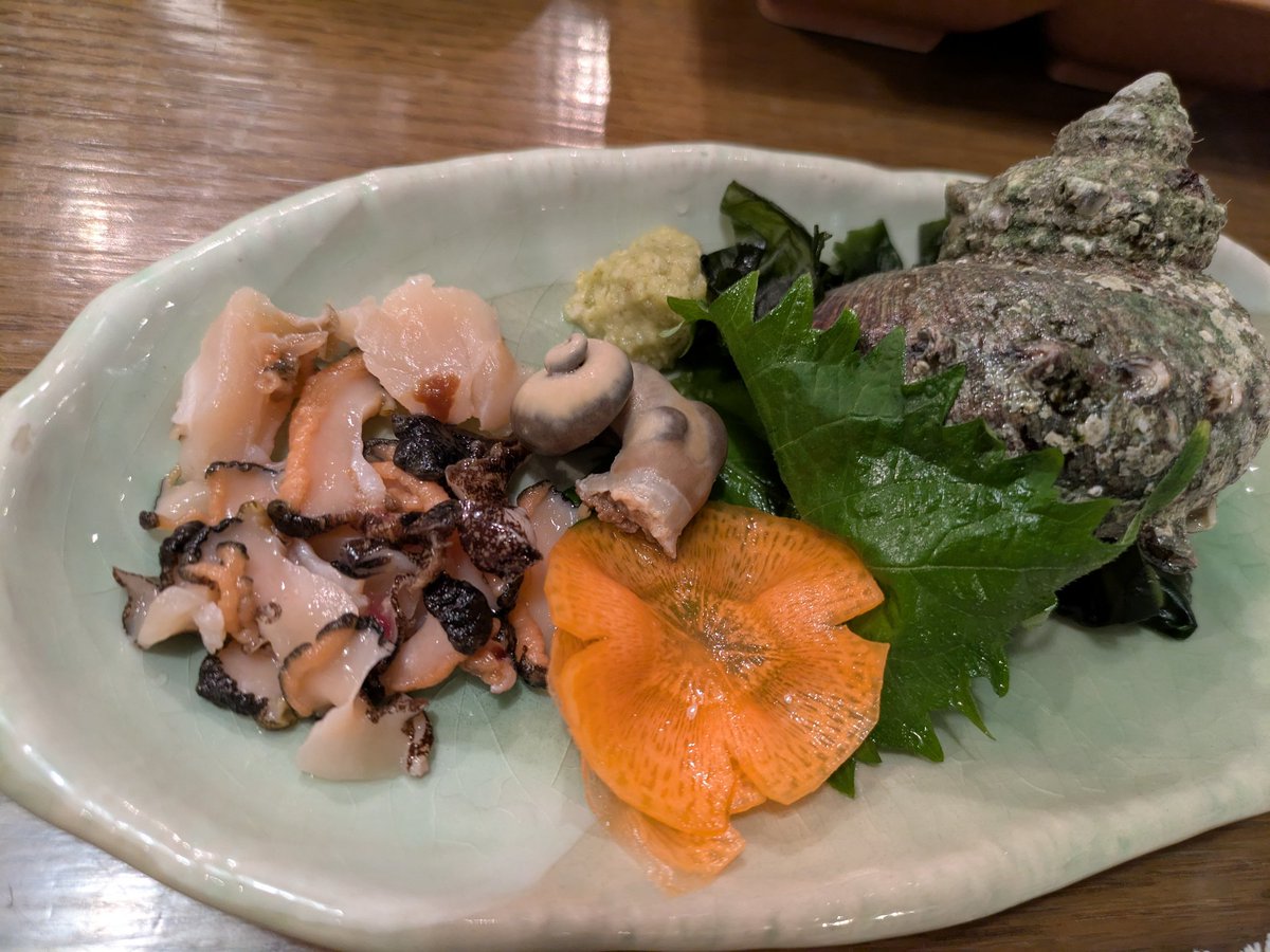 昨日のJAMオフ新年会。
釣って貰って食べた物たち。
穴子の天ぷらお勧め！
鯵の塩焼き
アジフライ
サザエの刺身