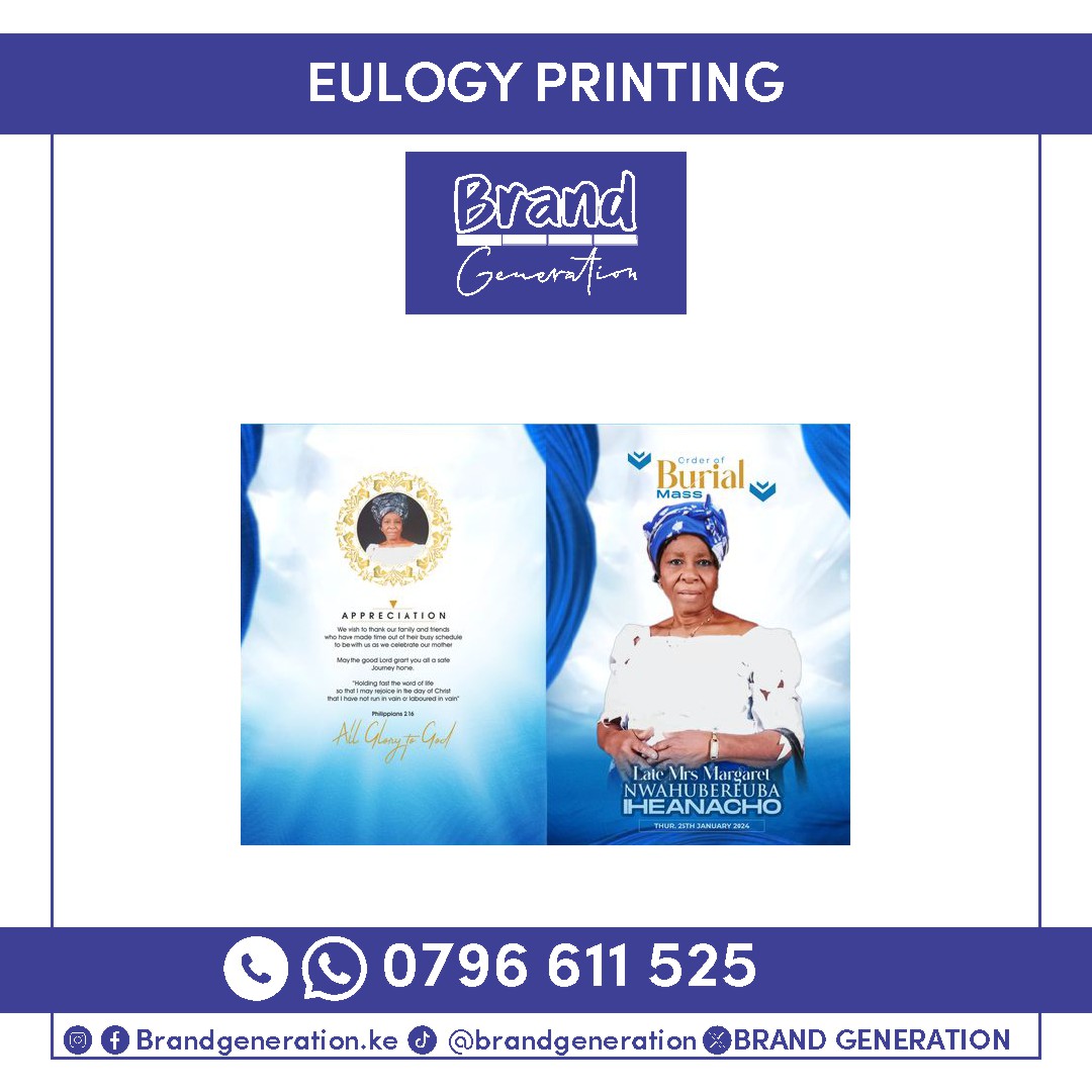 Generation47891's tweet image. 📖 Eulogy Printing
Elegant, respectful, and perfect for funerals, memorials, and remembrance services. Professionally printed to beautifully preserve .
📞 Call/WhatsApp: wa.me/254796611525#E… #MemorialPrinting #FuneralPrograms #TributePrinting #ProfessionalPrinting