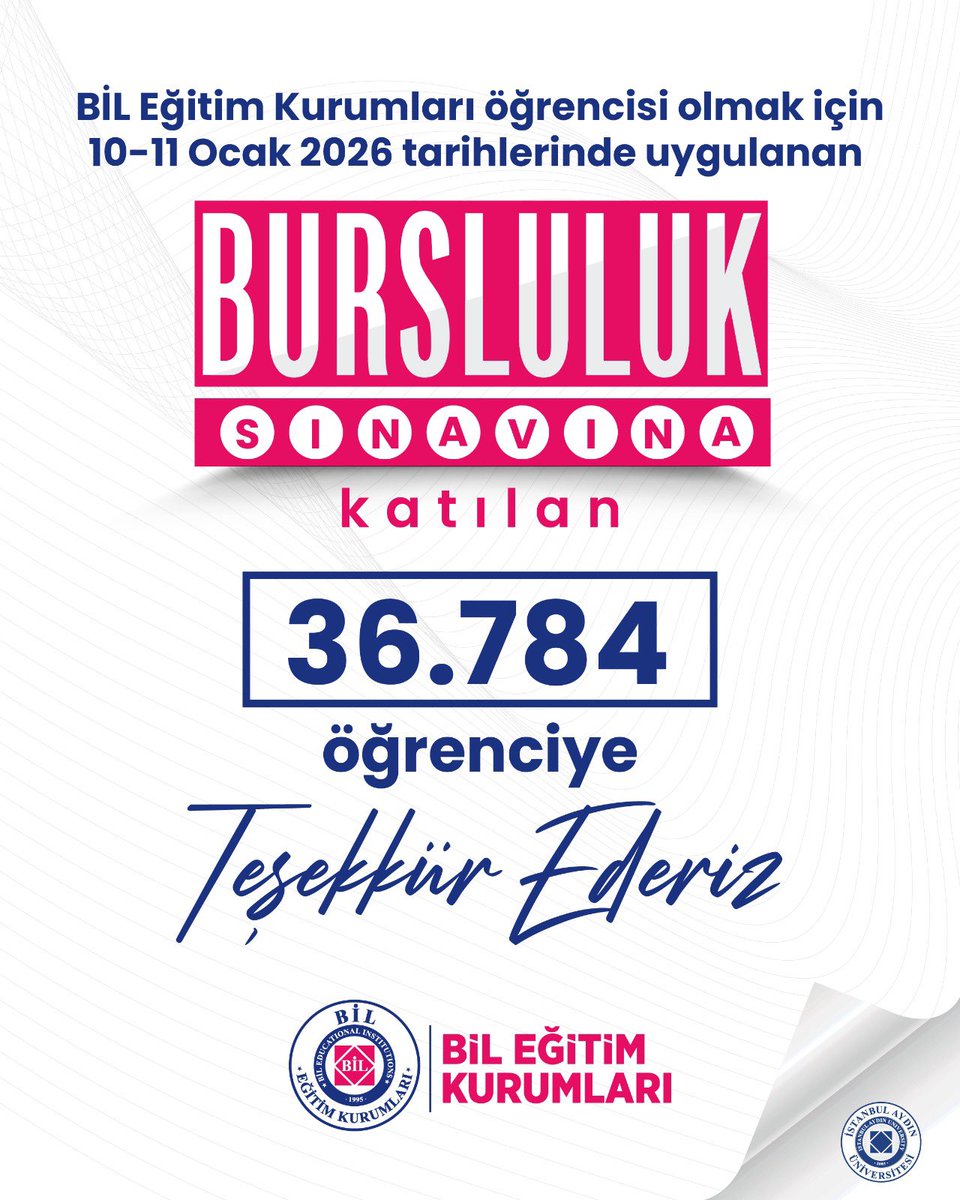 ✍️BİL Eğitim Kurumları öğrencisi olmak için 10-11 Ocak 2026 tarihlerinde uygulanan BUSLULUK SINAVINA katılan 
36. 784 öğrenciye teşekkür ederiz.
