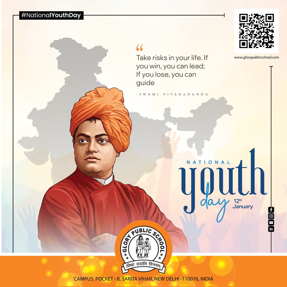 PublicGlory's tweet photo. On #NationalYouthDay, we pay tribute to the inspiring legacy of #SwamiVivekananda, whose words continue to ignite courage, leadership, &amp; purpose in young minds.🌟

A powerful reminder for today’s youth to move forward fearlessly and learn from every experience. https://t.co/hL92UUnjio