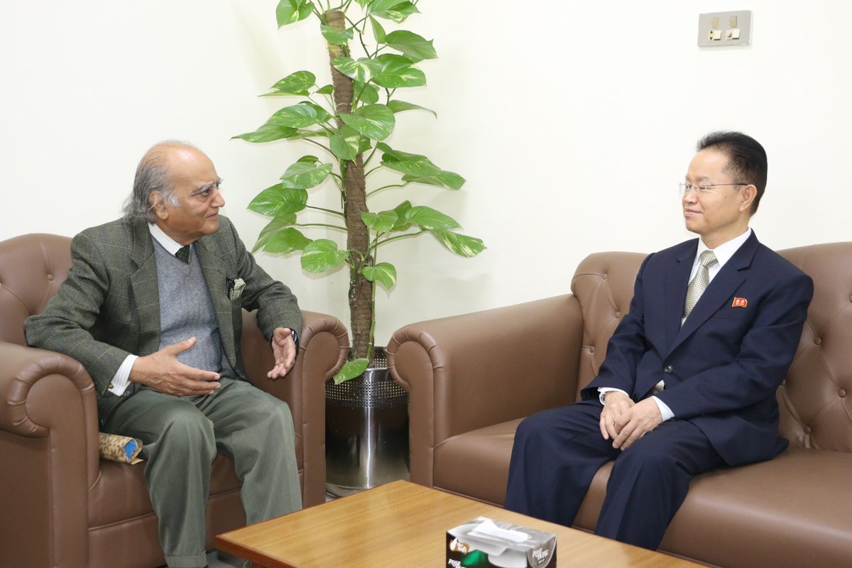 Ambassador of Democratic People’s Republic of Korea to Pakistan Mr. Choe Chang Man paid a courtesy call on Chairman Institute of Strategic Studies Islamabad Ambassador Khalid Mahmood at the ISSI.