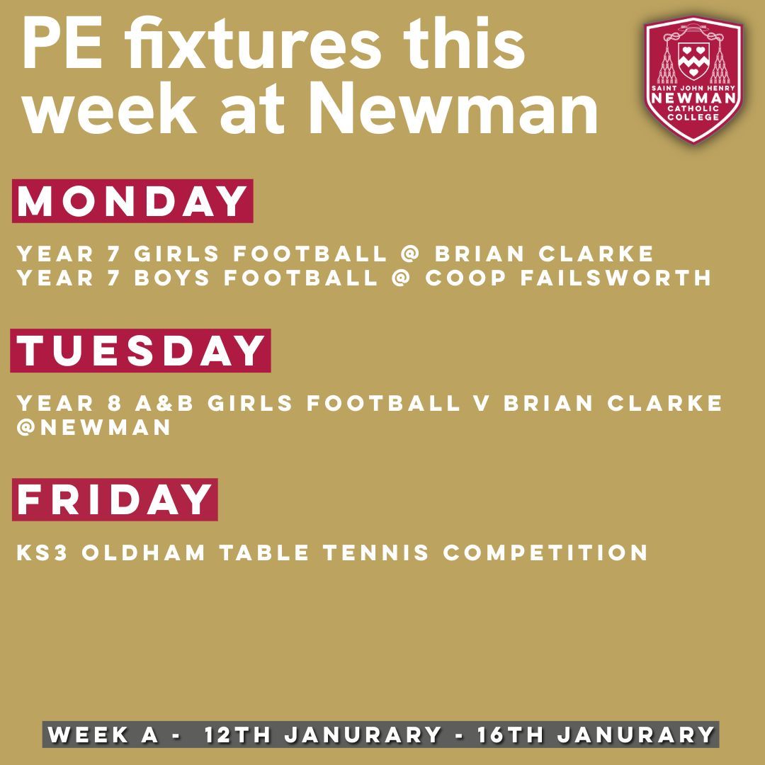 NewmanRCCollege's tweet image. Check out this week's PE related fixtures! 

Go #TeamNewman