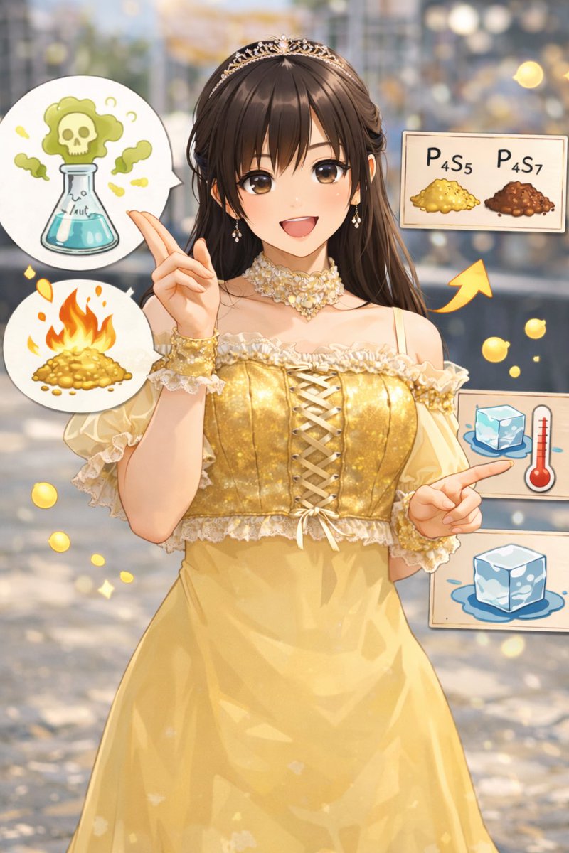 三硫化リンは冷水とはほとんど反応しないが、熱水では加水分解を起こし、硫化水素などの有害ガスを発生する性質をもつ。摩擦や衝撃には比較的安定である一方、高温では発火の危険性がある。また、硫黄含有量の多い他の硫化リンと比べ、融点などの物理的性質に違いがみられる。
#危険物取扱者甲種