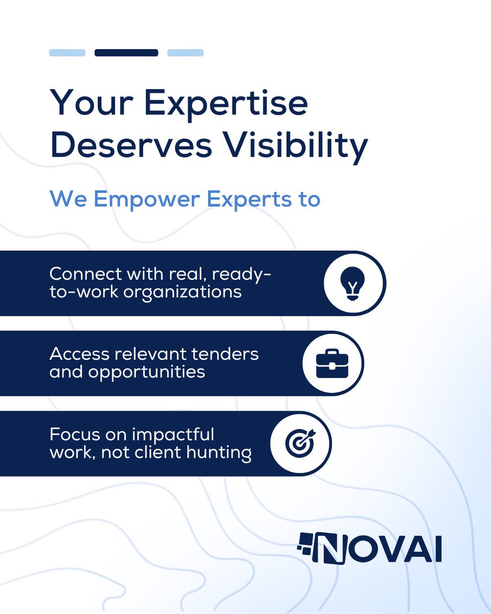 mynovai's tweet image. Built for experts.
Designed for impact.

NOVAI connects professionals with real, ready-to-work organizations.

🚀 Coming soon.

#NOVAI #FutureOfWork #ExpertNetwork
