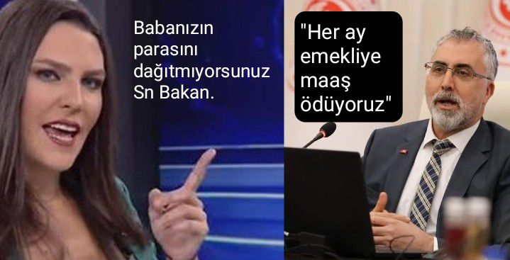 Ece Üner "Her ay emekliye maaş ödüyoruz" diyen Çalışma Bakanı Vedat Işıkhan'a;

''Babanızın parasını dağıtmıyorsunuz Sn Bakan, muhtaç bıraktığınız bu emekliler, 25 yıl prim ödeyip öyle emekli oldular, 2 yıl vekil olup ballı emekli olmadılar."

#KökMaaşZulmü
