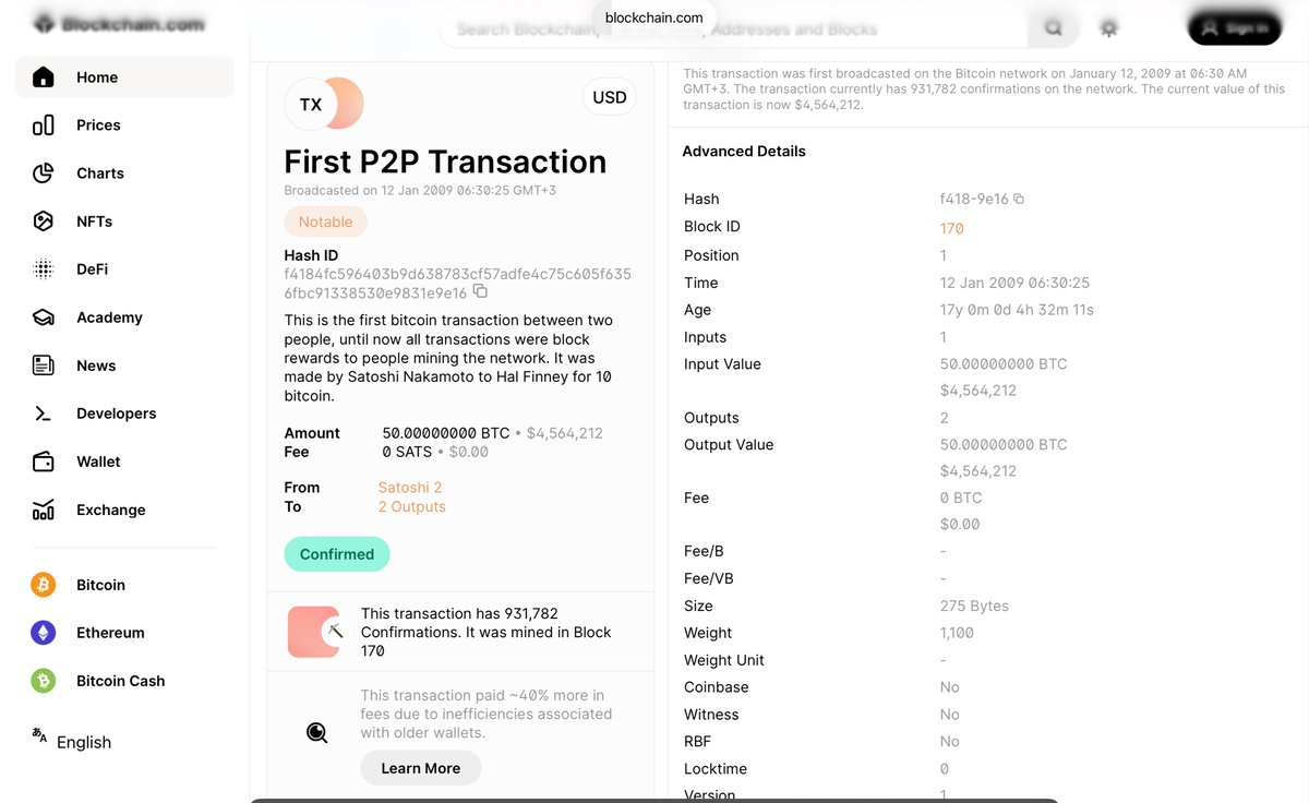GM, fam! On this day 17 years ago, the first ever Bitcoin transaction was  broadcast to the network Satoshi Nakamoto sent 10 $BTC to @halfin in a  simple test transaction that proved