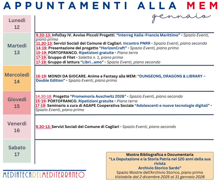 Appuntamenti alla MEM di questa settimana.