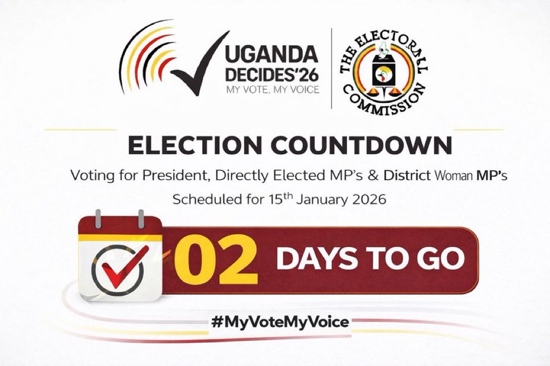 brintonmarcus's tweet photo. Only 2 days to go ✅
#UgandaDecides2026
#ECUpdates
#MyVoteMyVoice https://t.co/jLUIB7dJEm