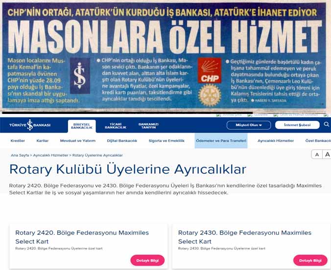 CHP'nin yüzde 28 hisse sahibi olduğu İş Bankasından...
*
"Rotary Kulübü Üyelerine Ayrıcalıklar"