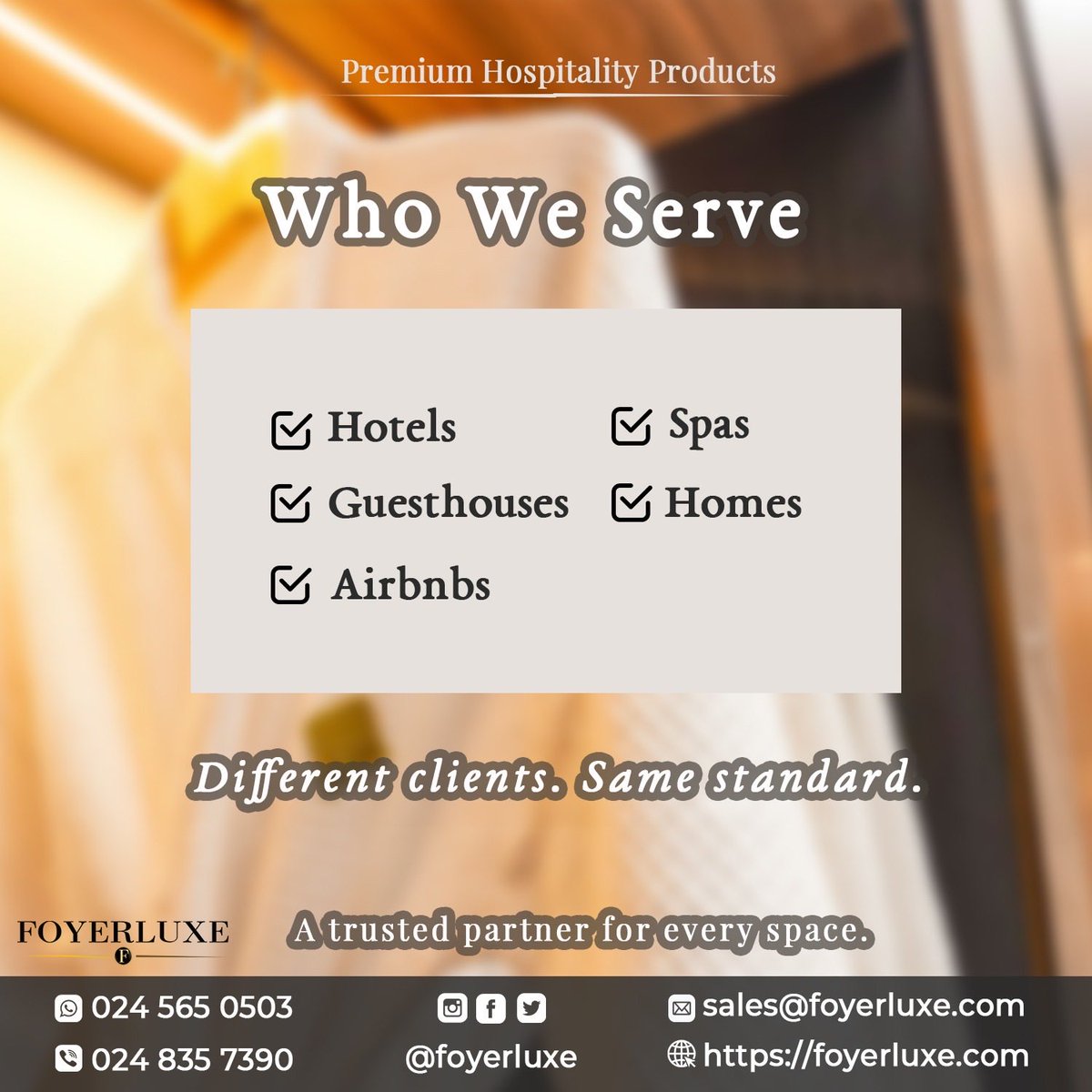 foyerluxe's tweet photo. Different spaces. One dependable standard.
FoyerLuxe.

#FoyerLuxe #Ghana #HospitalityEssentials #Hotels #Guesthouses #AirbnbHosts #Spas #HomeComfort https://t.co/iCuDcIfomv