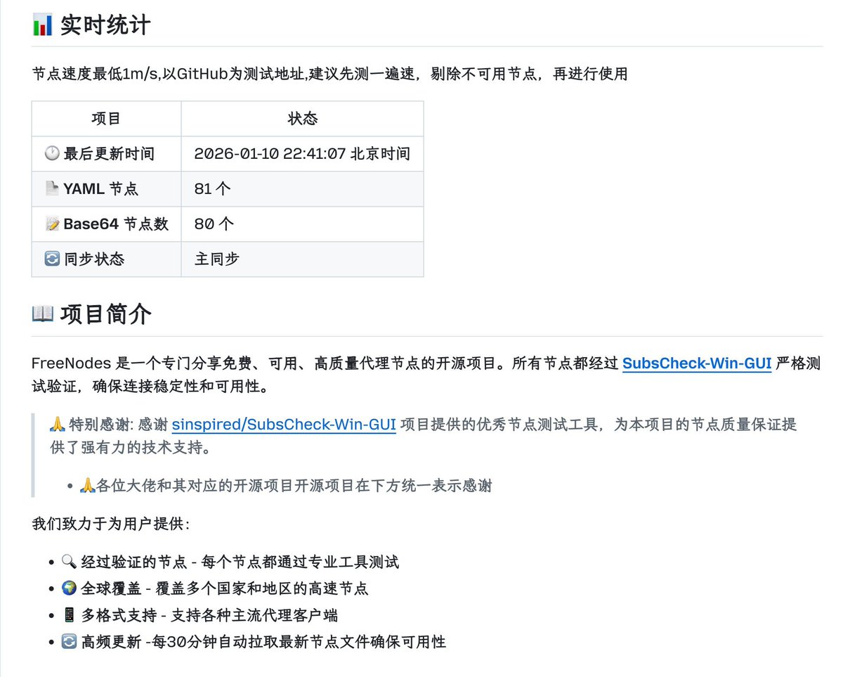 🚀免费代理节点神器！FreeNodes 每小时自动更新～ ✓ 支持v2ray、clash等工具，自动爬取节点池免费资源🔗GitHub：https://t.co/D9Fjjt742h  #代理工具#免费节点#网络工具