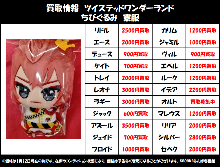 買取情報】ツイステ ・ちびぐるみ 寮服ver 1/12更新 当店の買取ご利用
