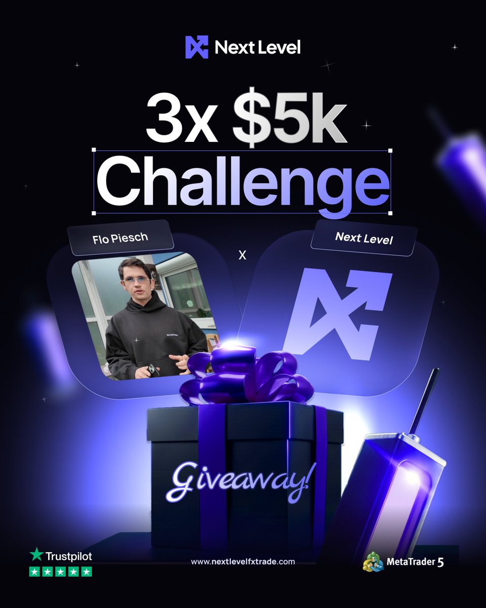 BIG GIVEAWAY 🎁

Have the chance to win 1 of 3x 5k Challenge Accounts for <a href="/next_level_prop/">Next Level FX Prop</a> 🙌🏻

What to do to enter:

- follow me <a href="/PieschFlo/">Flo Piesch</a> 
- like and retweet this tweet
- tag a friend for extra chance to win

Winners will be announced on Sunday 18.1 👀

Good Luck Fam 🍀
