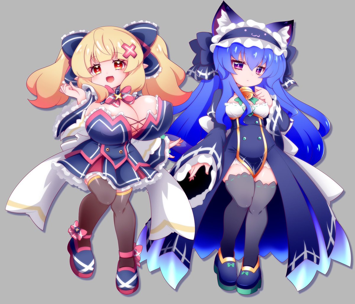 ローリエちゃんとフェリスちゃんの立ち絵ができたので並べた
身長は同じ148cmくらい! 