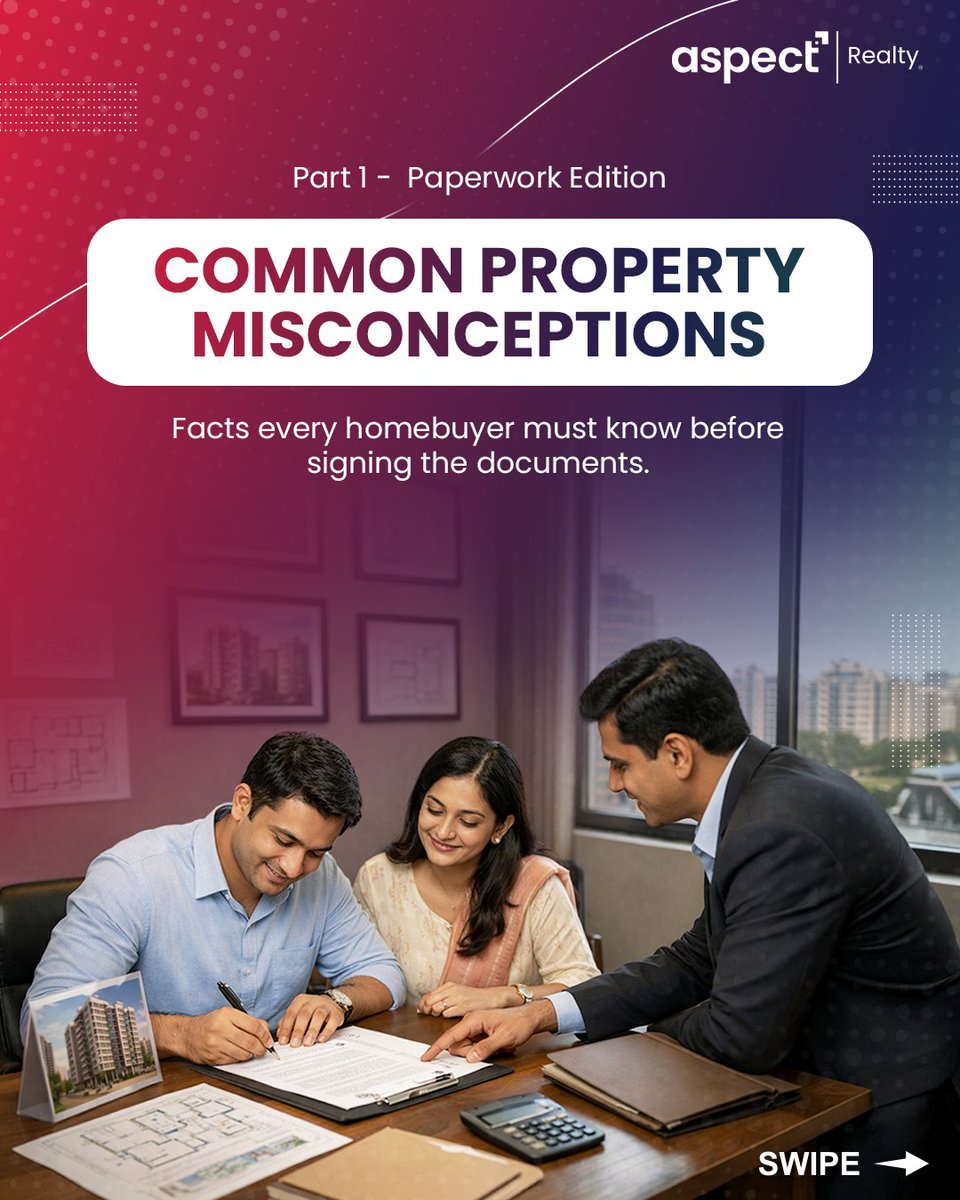 Aspect_realty's tweet photo. Most property mistakes happen on paper, not on site. Knowing the facts protects your rights before you sign anything. Part 2 coming next.
#AspectRealty #CommonMisconceptions #Property #RealEstate #Mumbai https://t.co/APF8vTMQgW