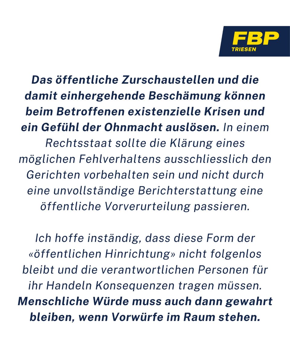 Parteienbühne von Nicole Schurte, FBP-Gemeinderätin in Triesen, zu den tragischen Vorkommnissen in Vaduz kurz vor dem Jahreswechsel.