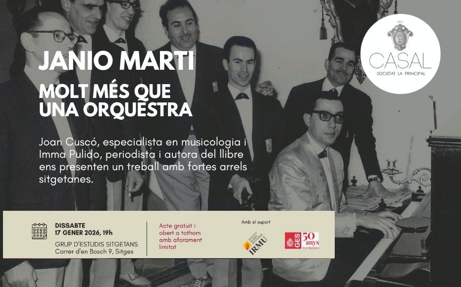 El <a href="/GESitgetans/">Grup Est. Sitgetans</a> acull la presentació del llibre d' <a href="/immapulido/">immapulido</a> 'Janio Marti, molt més que una orquestra', aquest dissabte a les 19h a l'Espai cultural Pere Stämpfli. #Sitges <a href="/JaniosBar/">Jordi Martí</a>