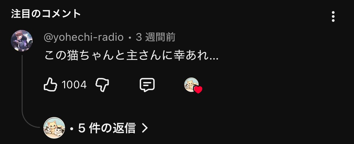 YouTubeのﾈｺﾁｬﾝ動画にちょくちょくコメントしてて 今日コメントが高