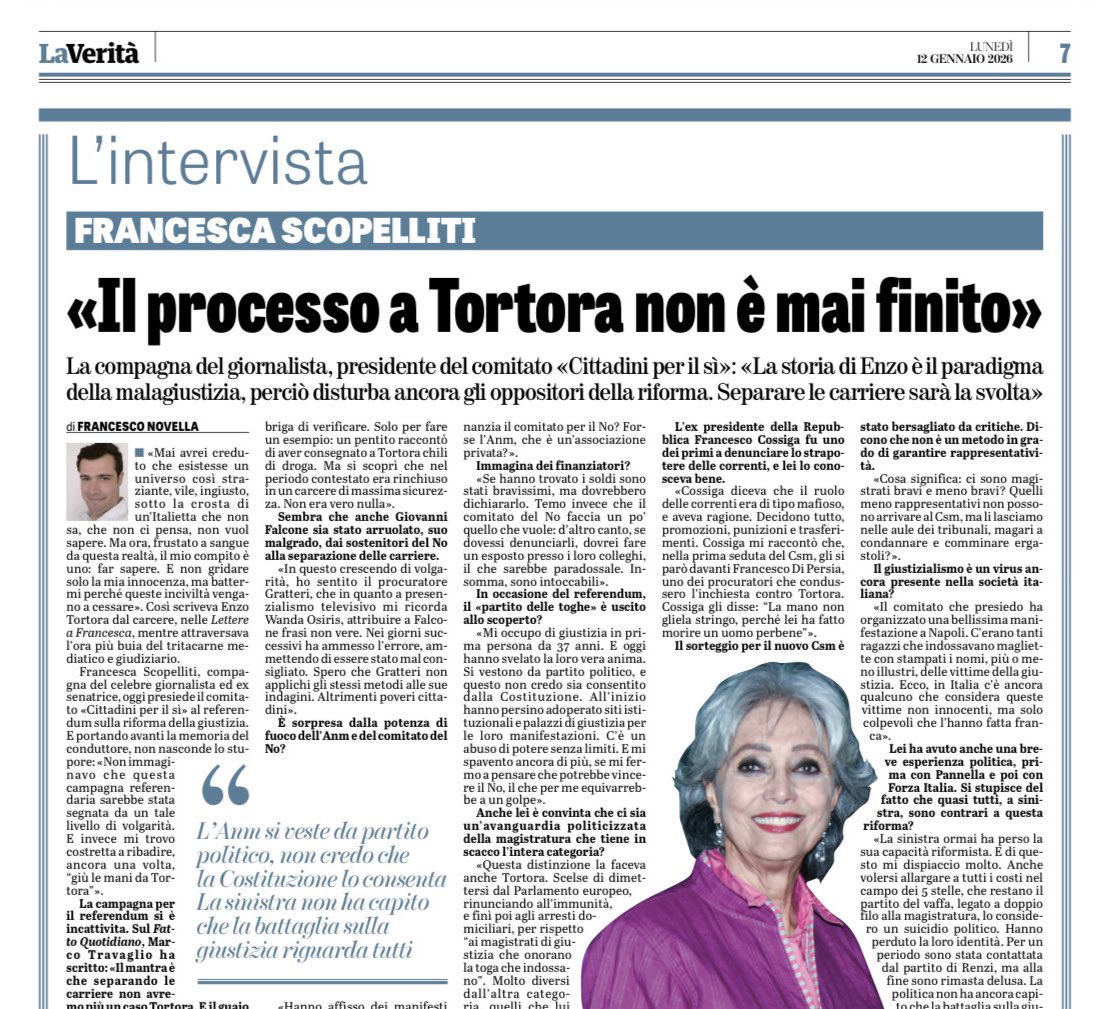 fratotolo2's tweet image. Francesca Scopelliti, compagna di Enzo Tortora e presidente del comitato “Cittadini per il sì”

👉 “La storia di Enzo è il paradigma della malagiustizia, perciò disturba ancora gli oppositori della riforma. Separare le carriere sarà la svolta”

👉 “Mi infastidisce molto che…
