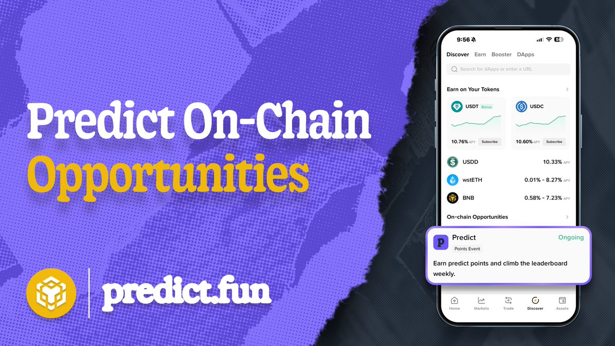 predictdotfun's tweet image. You can now find Predict under "on-chain opportunities", on the front page of the @binancewallet discover section.