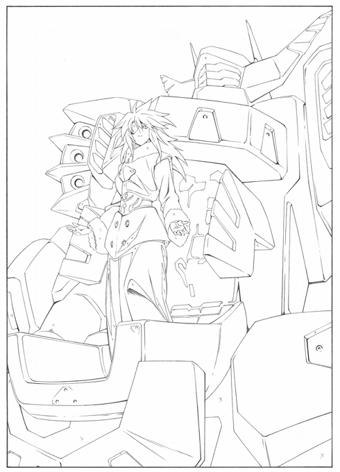 昔の線画 コクピット前に立つ絵っていいよね^^ 