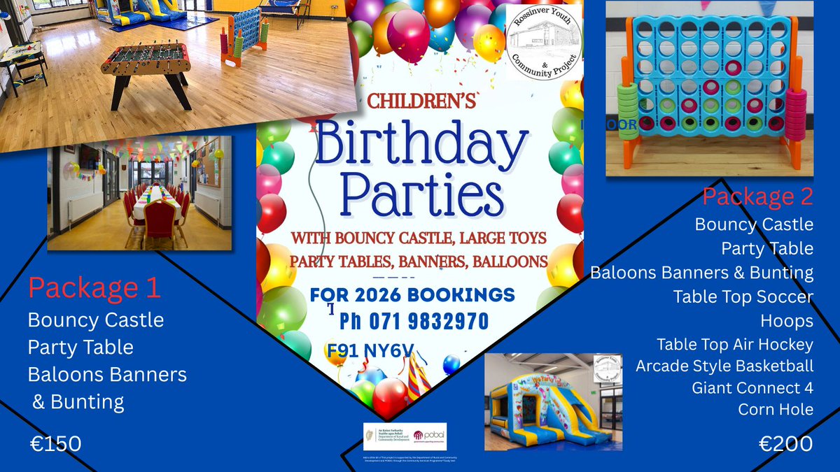 Children's Indoor Birthday Parties at Rossinver Community Centre. F91 NY6V