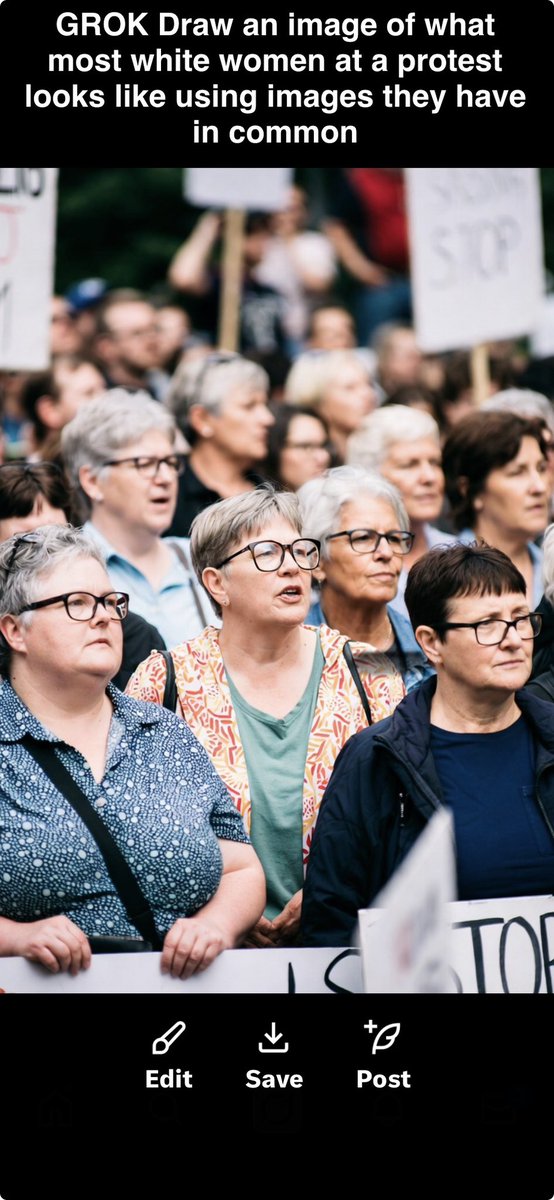 GROK Draw an image of what most liberal women at a protest looks like using images they have in common