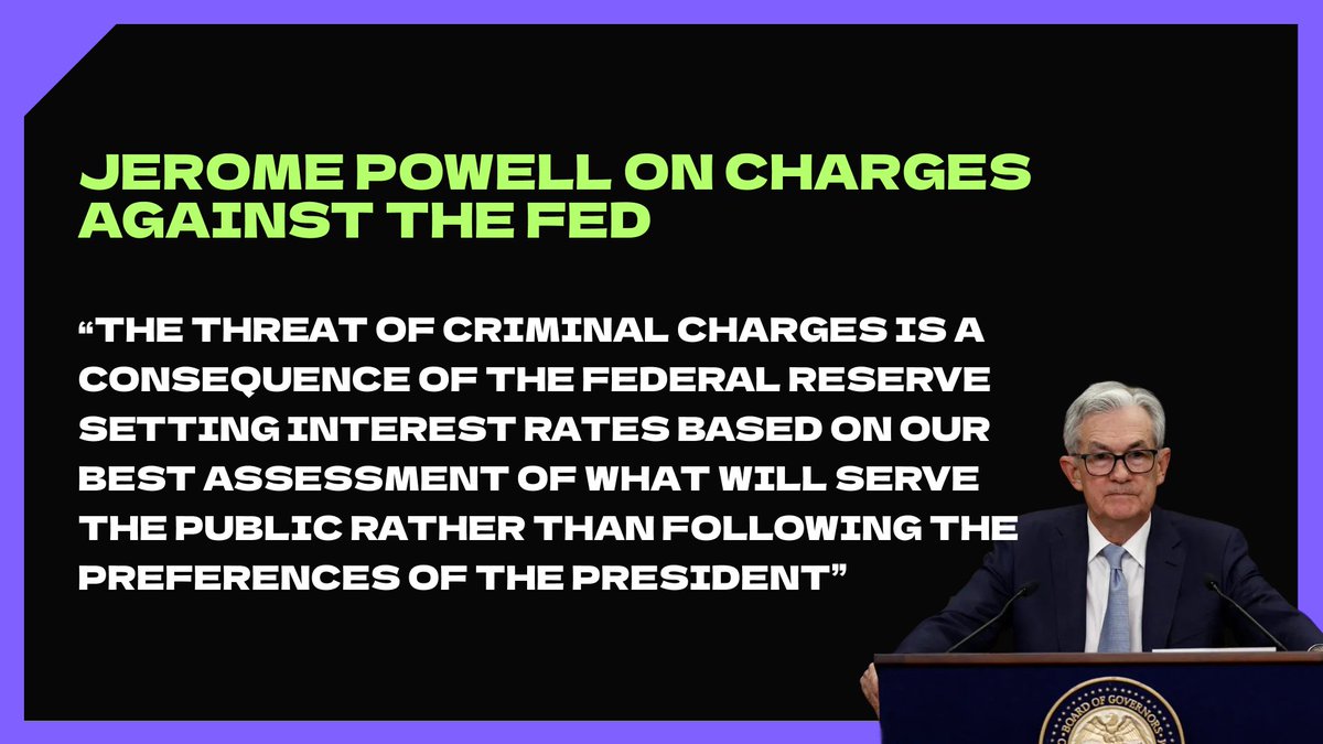meleemarkets's tweet image. ICYMI: 

On Friday the Department of Justice served the FED with Grand Jury subpoenas threatening a criminal indictment.

They claim it was due to the renovation of several FED buildings, but Powell believes it has more to do with his refusal to continue cutting interest rates.