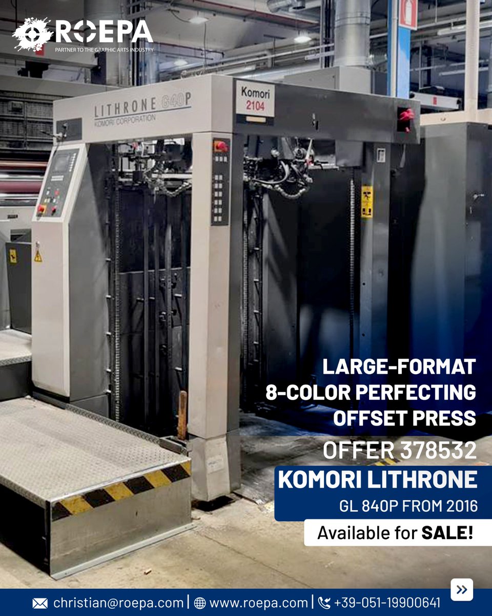christianseghi's tweet image. Looking for a large-format perfecting press that delivers speed, precision, and production efficiency in a single pass?

𝐄𝐱𝐩𝐥𝐨𝐫𝐞 𝐌𝐨𝐫𝐞 – 🌐 roepa.com/offers/378532

#ROEPA
📞+39 051 19900641
📩christian@roepa.com

#Komori #OffsetPress #8ColorOffset #Printing #Packaging