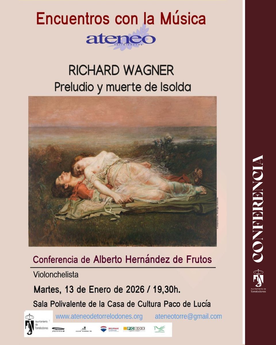 🎼 Mañana nueva cita de "Encuentros con la Música" dedicada a Richard Wagner y su inmortal "Preludio y muerte de Isolda".

🎙️ Con el violonchelista Alberto Hernández de Frutos. 

📅 Martes 13 de enero | 19:30 h. 
📍 Casa de Cultura (Sala Polivalente).
🎟️ Entrada libre