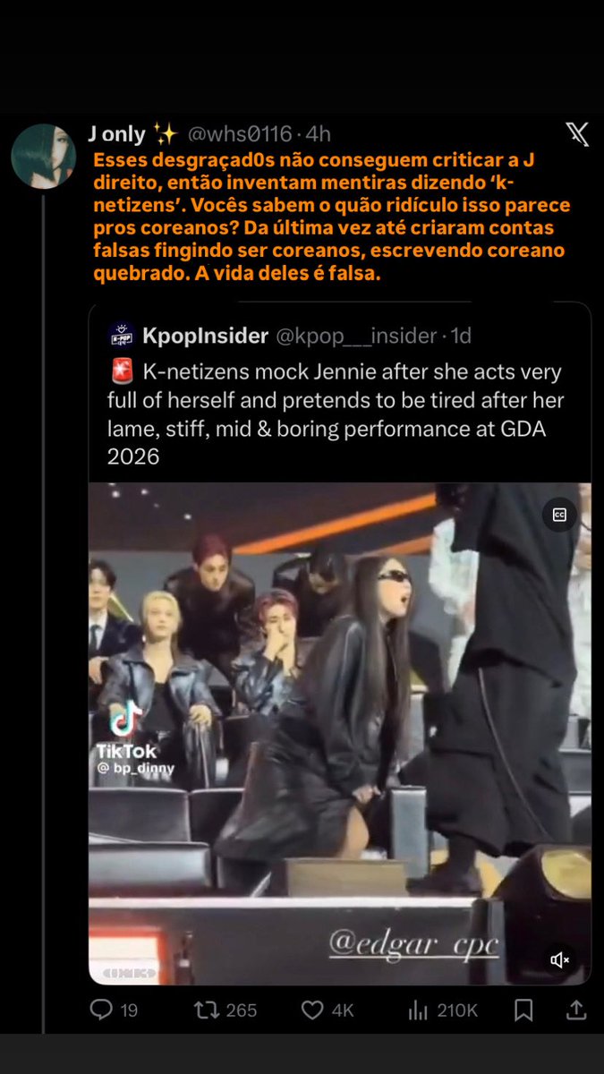 tododiaarmy's tweet image. as armys, usando essas contas de ‘insider’, estão a todo custo tentando criar um viral contra a jennie, inclusive falando em nome dos coreanos e os deixando bastante irritados. que desespero é esse?
