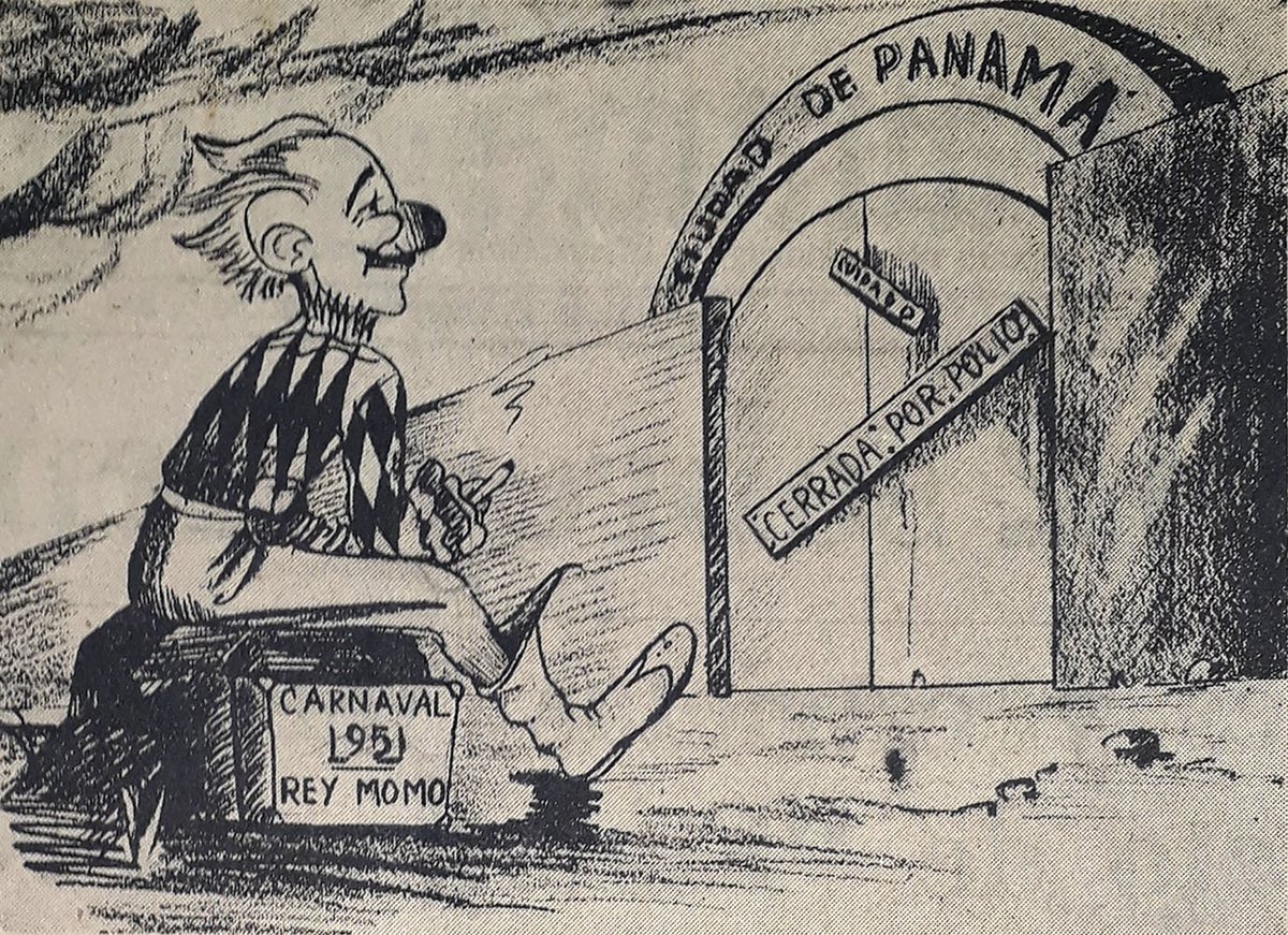 PaViejaEscuela's tweet image. Caricatura del 12 de enero de 1951, haciendo alusión a la cancelación de los carnavales de aquel año producto de la epidemia de polio que golpeó Panamá desde septiembre de 1950.
