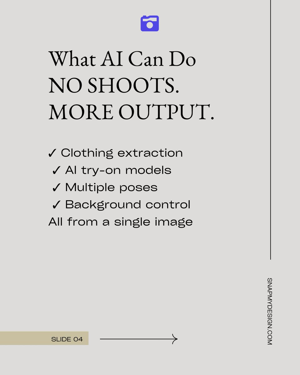 snapmydesign's tweet photo. From one outfit image, AI can now create catalog-ready visuals models, poses, and backgrounds included.

Faster launches. Lower costs. Scalable fashion imagery.
This is how modern fashion brands build catalogs today.

 #AIFashion #SnapMyDesign #FashionInnovation https://t.co/3S7NIdNtxc
