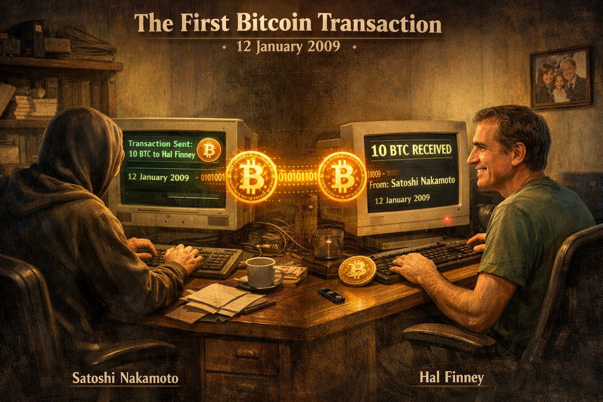 Hoy hace 17 años Satoshi Nakamoto hace la primera transacción de 10 #Bitcoin  de prueba a Hal Finney el 12 de enero de 2009. Así demostró que el dinero  digital se puede