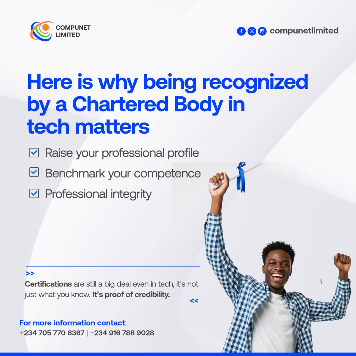 CompunetLimited's tweet photo. Your skills matter,

But credentials make the world listen to you. 

Get Certified Globally in IT &amp; ARTIFICIAL INTELLIGENCE

Here at Compunet, we help you earn globally respected certifications with our Global partners.

#CompunetLimited 

#DeepNodeAI https://t.co/ffTzchBoeE
