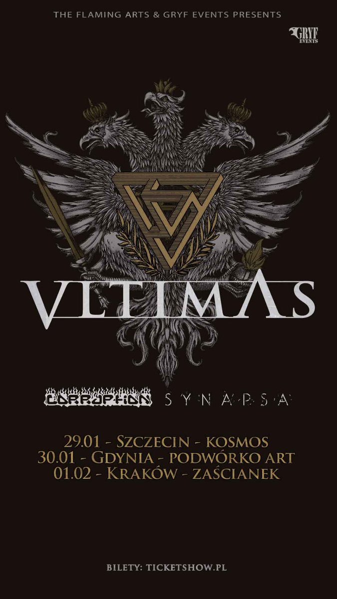 Macstema's tweet photo. @vltimas w Polsce! Brutalny death metal w wykonaniu legendy gatunku. Trzy koncerty, trzy miasta, jedno bezlitosne uderzenie. Nie przegap. #vltimas #deathmetal #metallive #metalconcert #metalpoland #extrememetal #livemusic #koncert #szczecin #gdynia #krakow https://t.co/5WsZBKwsUS