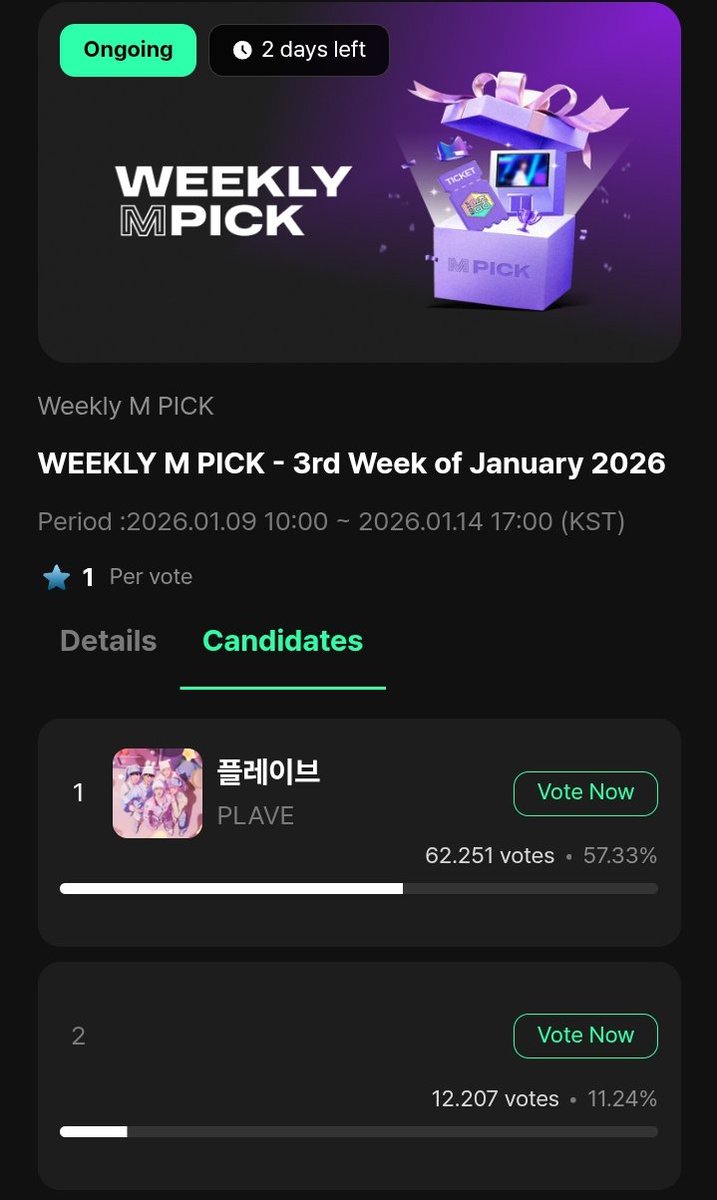 putvotesINA's tweet image. ⏰️ Pengingat Harian 260112⏰️

Vote berjalan:
• Dingo: Killing Voice Returns
• USEN #17
• Muniverse: Weekly MPICK H-2
• HMA 2025 (cek 2 gambar terakhir &amp;amp; tweet yang disematkan untuk detailnya)

Semangat menguli ya PLLI💪🏻💪🏻