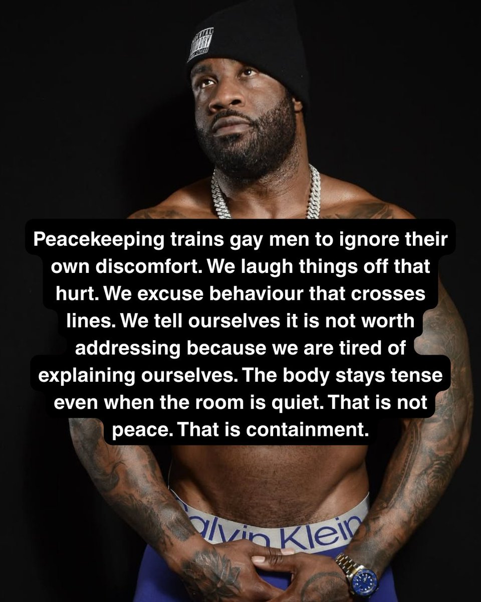 bossofpnk's tweet photo. Peacekeeping often starts as protection. When being gay meant avoiding conflict, minimizing needs, and staying agreeable to stay safe, silence became a survival skill. Over time, that survival looks like calm, but it is actually suppression.
-
#gaymen https://t.co/HAZvqVkT8C