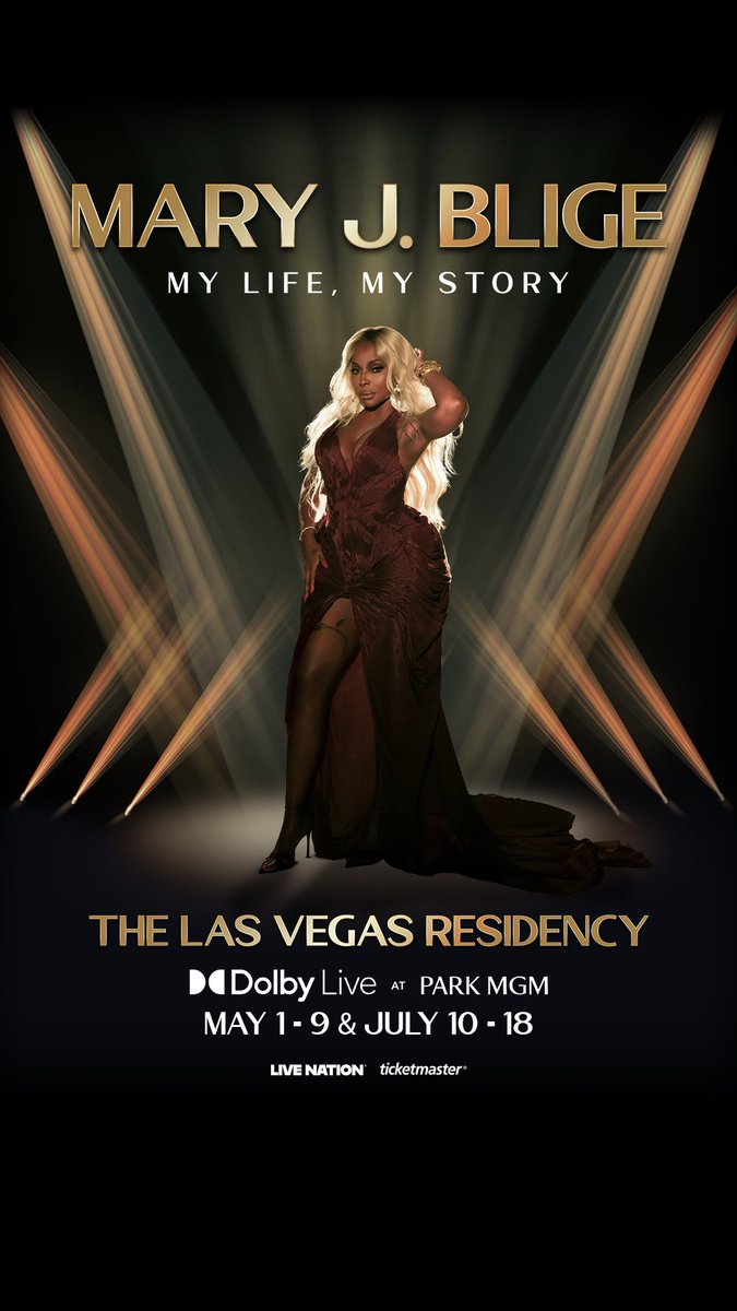 maryjblige's tweet photo. Vegas are you ready? I am so excited to announce my first ever Las Vegas Residency May 1 – 9 &amp; July 10 – 18 at Dolby Live at Park MGM! Get your tickets (Friday at 10 AM PT/NOW) ❤️ https://t.co/Wx78xvVnq9