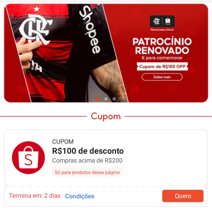 PostandoCupons's tweet photo. 🟥 CUPOM SHOPEE - FLAMENGO

🎟️ R$100 OFF em compras acima de R$200 - em produtos selecionados 

◾ Confira produtos selecionados para o cupom aqui
➡️ https://t.co/9msQSYUwtP https://t.co/JLmnruuZVW