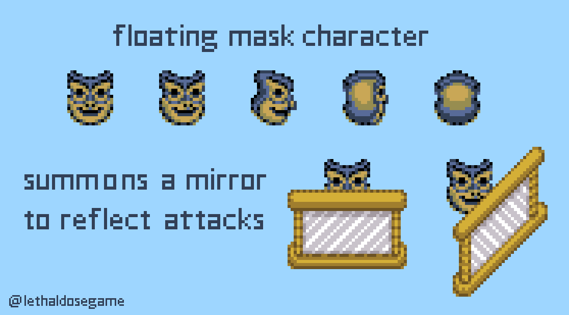 lethal dose's new character
 mirror mask character that summons a mirror to reflect attacks #pixelart #gamedev #indiegame