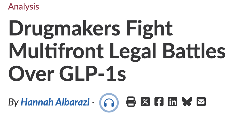 IMAKglobal's tweet image. We will be closely watching how Eli Lilly and Novo Nordisk adapt their patenting schemes to maintain monopoly control and delay affordable options for the GLP-1 market. To date, Novo Nordisk has filed 320 patent applications on its semaglutide products while Eli Lilly has filed…