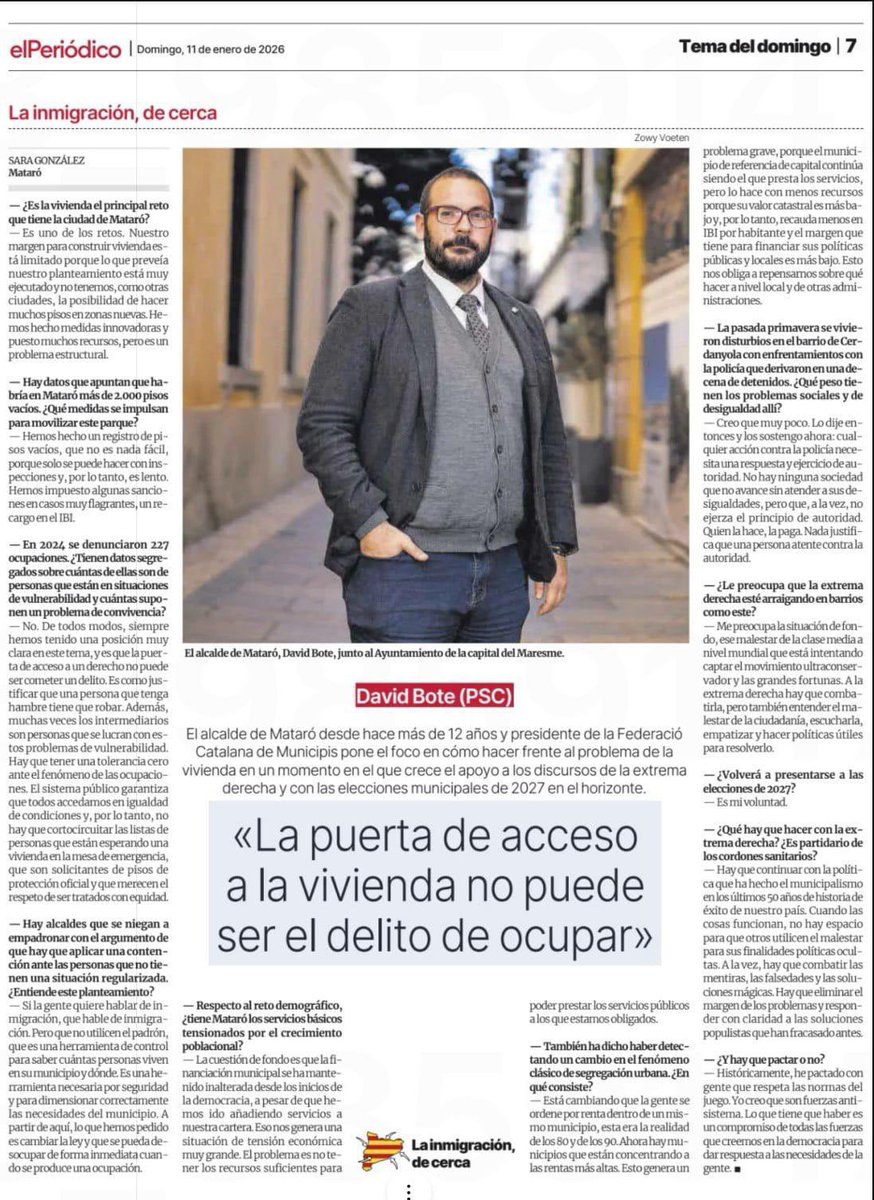 📰Comparteixo amb vosaltres l’entrevista que m’ha fet El Periódico on parlo del dret a l’habitatge, de com afrontar l’ocupació i dels reptes que tenim com a ciutat per garantir la convivència i oportunitats per a tothom

📲Podeu llegir-la aquí: amp.elperiodico.com/es/politica/20…