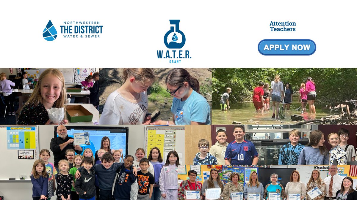 🚰 Teachers! Apply for the Northwestern Water &amp; Sewer District’s WATER Grant to fund hands on projects on clean water, conservation &amp; environmental stewardship. Deadline: Jan 16, 2026. Awards up to $700. 🌊✨ More Info: bit.ly/4qeItEf