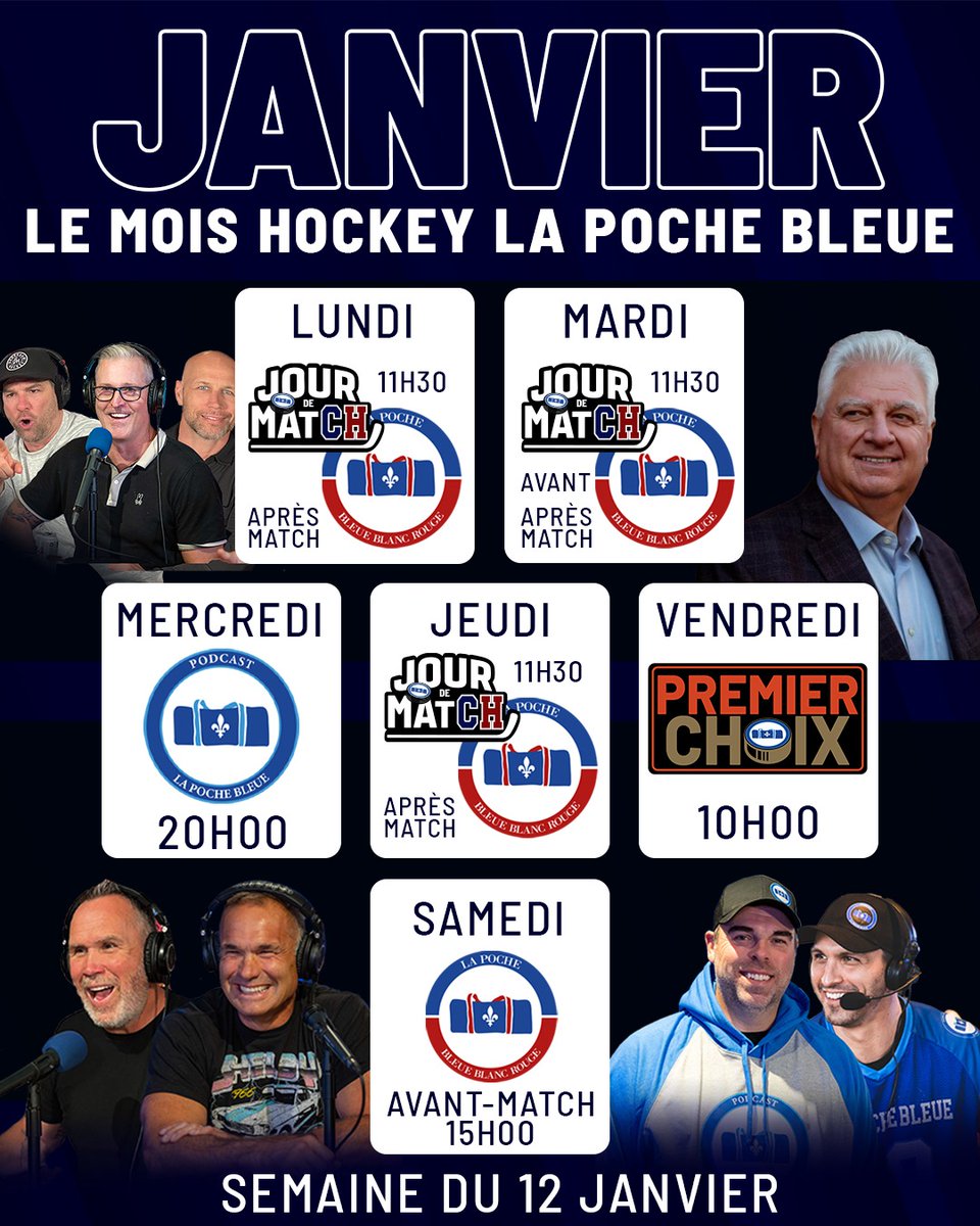 Le mois du hockey se poursuit cette semaine à La Poche Bleue! 🤩 
Note ça à ton calendrier pour ne rien manquer! 🏒