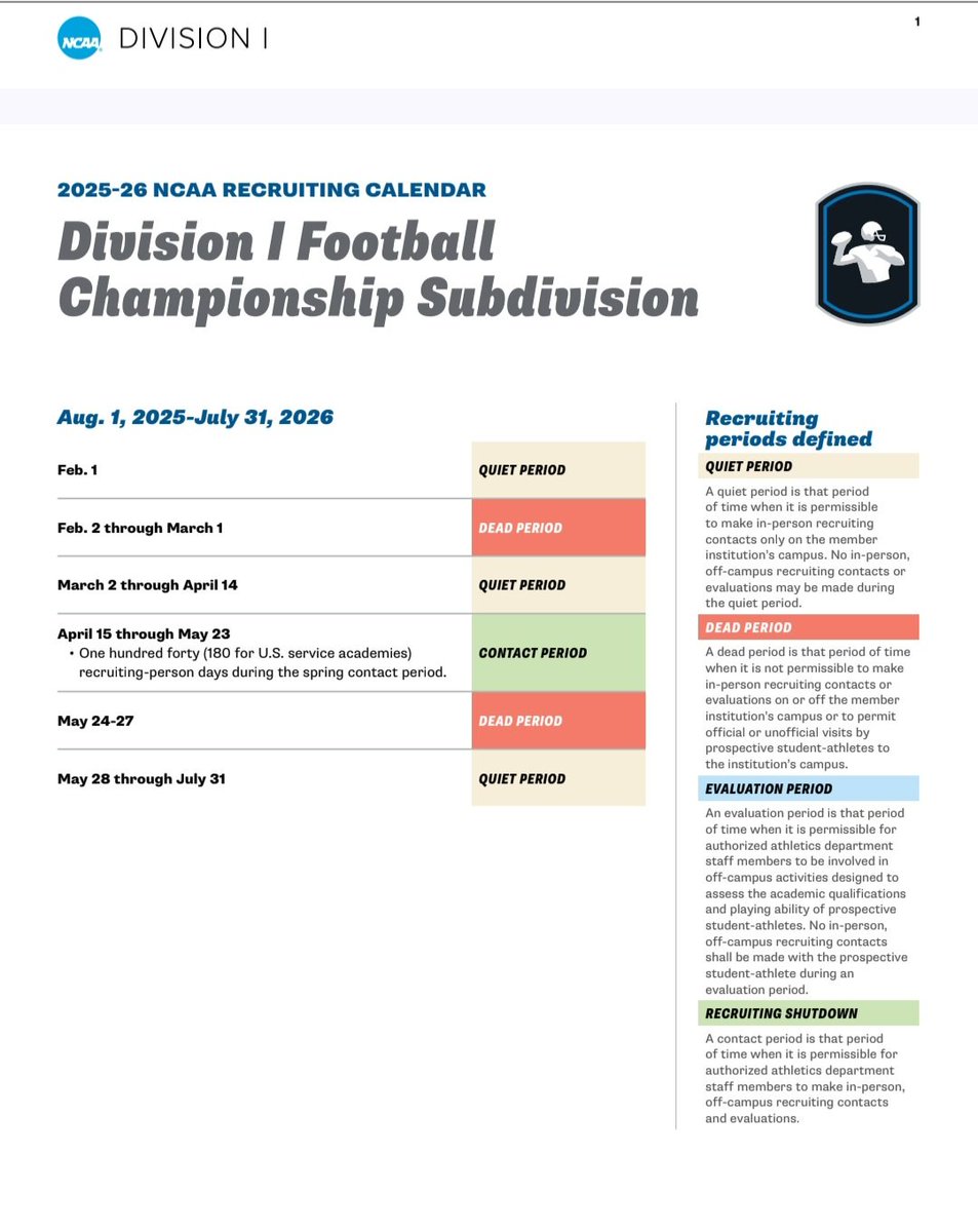 WeWorken's tweet image. Division 1 Football Recruiting Schedule