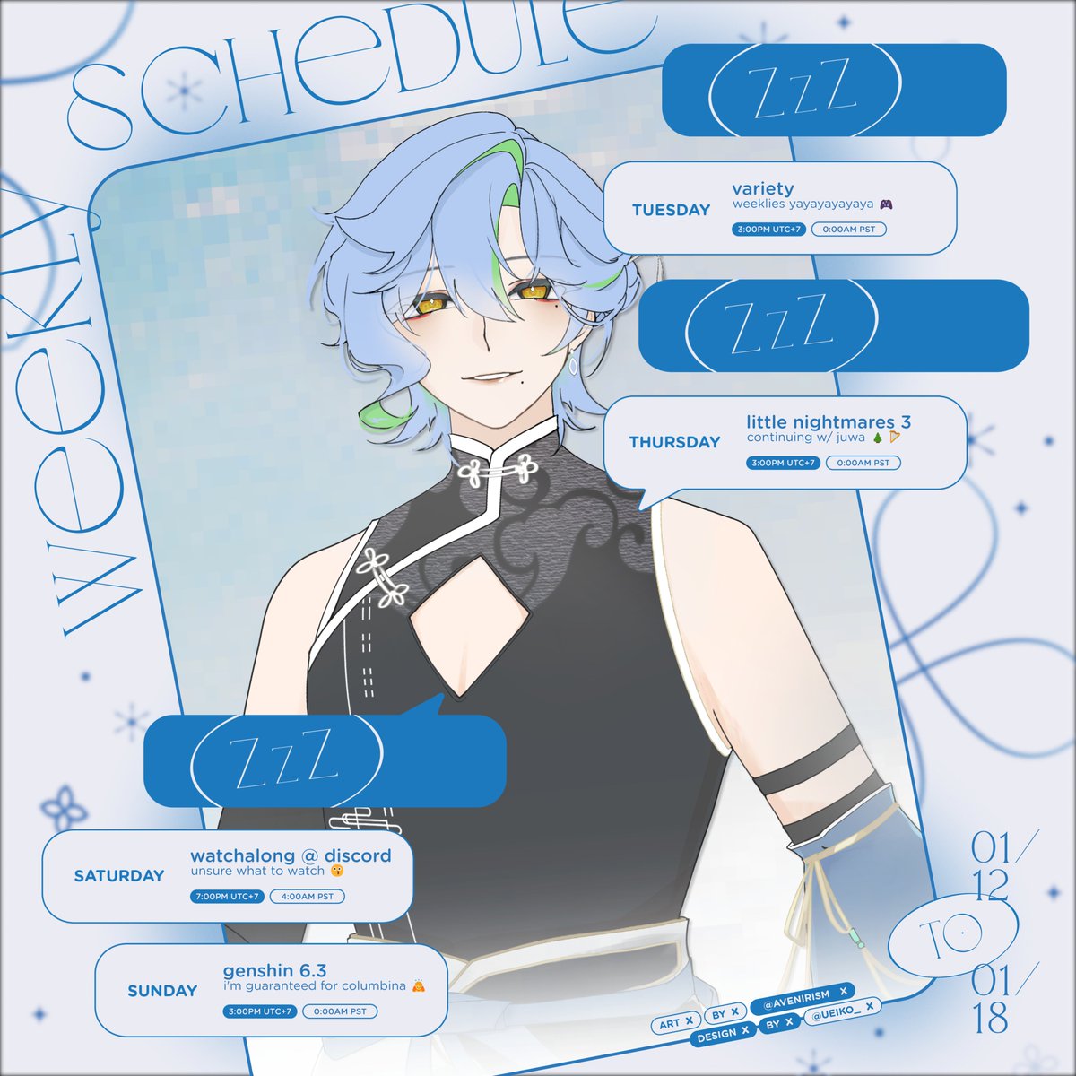 virtual_sera's tweet image. clippy here with sera's weekly schedule ☝️🤓📎

pretty casual-ish week 🫡

originally we were gonna start RE9- but with columbina around the corner + i'm on guaranteed, i thought we'd slowly get back into genshin ⚔️